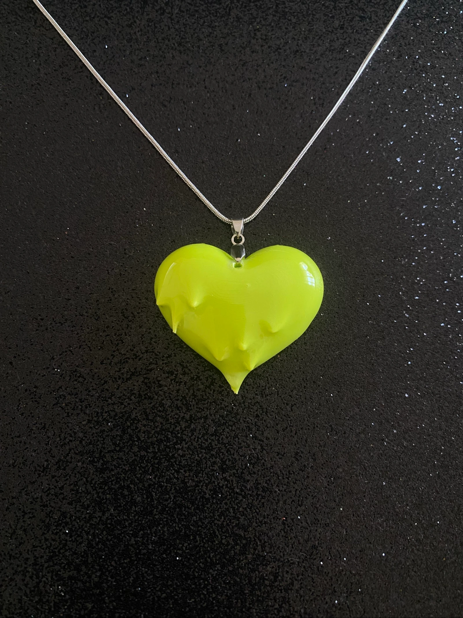 3D Neon Green Heart Pendant - Y2K / Alternative Style - Stainless Steel Chain – photo 2